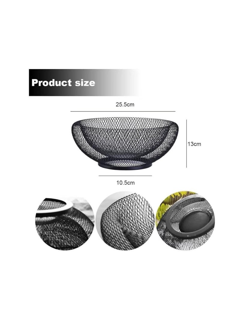 Metal Mesh Wire Basket Creative Countertop Fruit Basket for Kitchen Restaurant Large Black Decorative Fruit Bowl for Table Centerpiece Holder for Bread Candy Egg (Black) - Image 4
